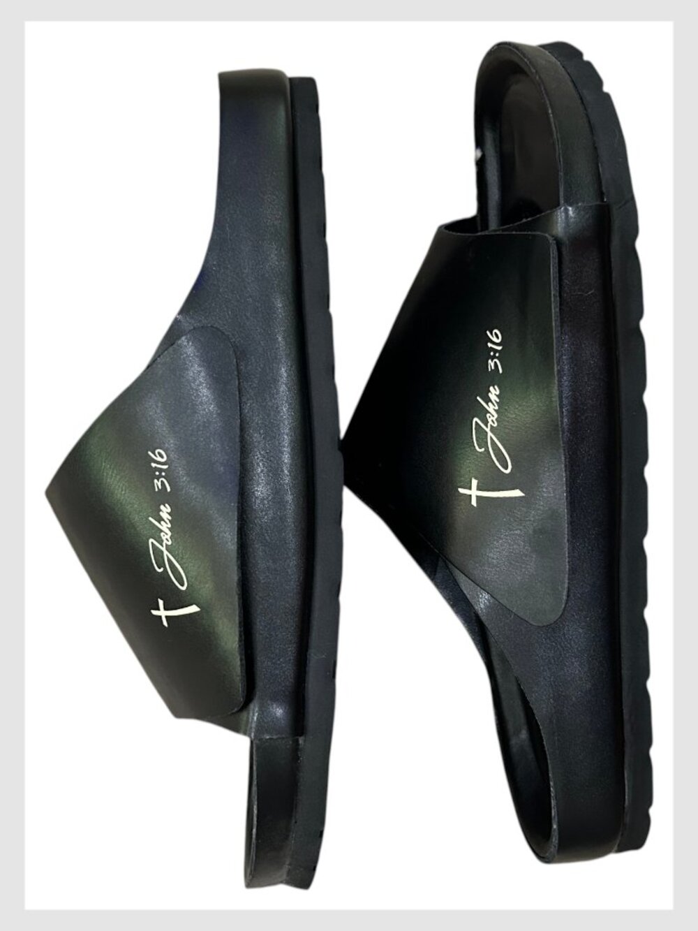 Walk In His Footsteps Revival Slides Black Cross Sole Sandals Size 12 - Picture 6 of 14